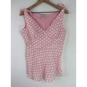 Tweeds Vtg Pink Polka Dot 100% Linen Tie Strap Tank Top Cami 90s Y2K Sz M